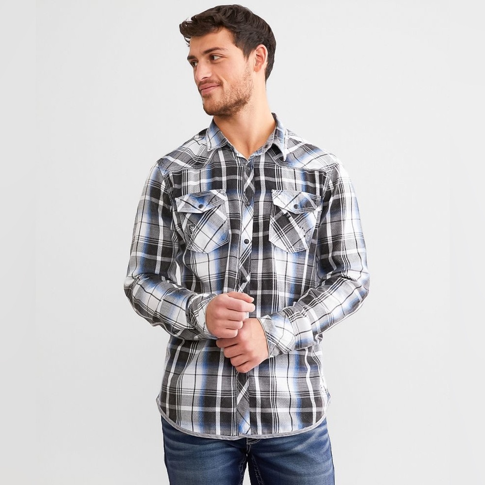 BKE Gray Plaid Western Shirt Athletic Fit Long Sleeve Pearl Snap Men’s Size XXL